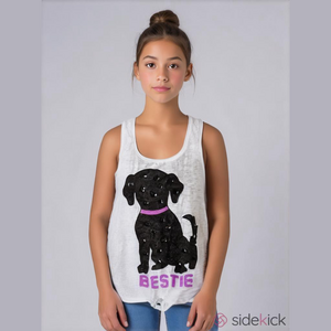 Justice Black & White Dog Bestie Burnout Tank Sparkles & Beads SKU0804